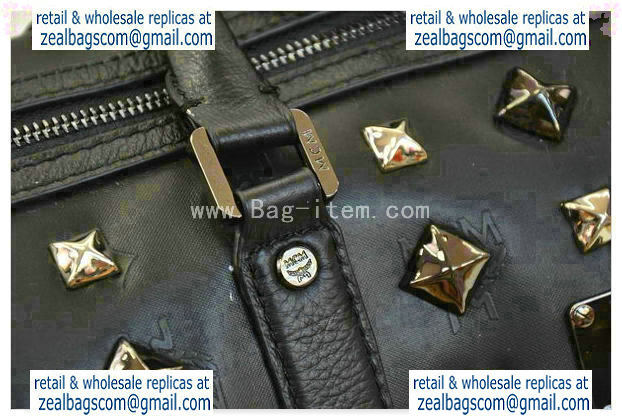 High Quality Replica MCM Stark Weekender Medium Boston Bag in Black Calfskin